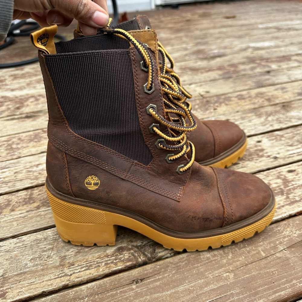 Timberland Women's Brown and Yellow Combat Boots - Picture 2 of 5